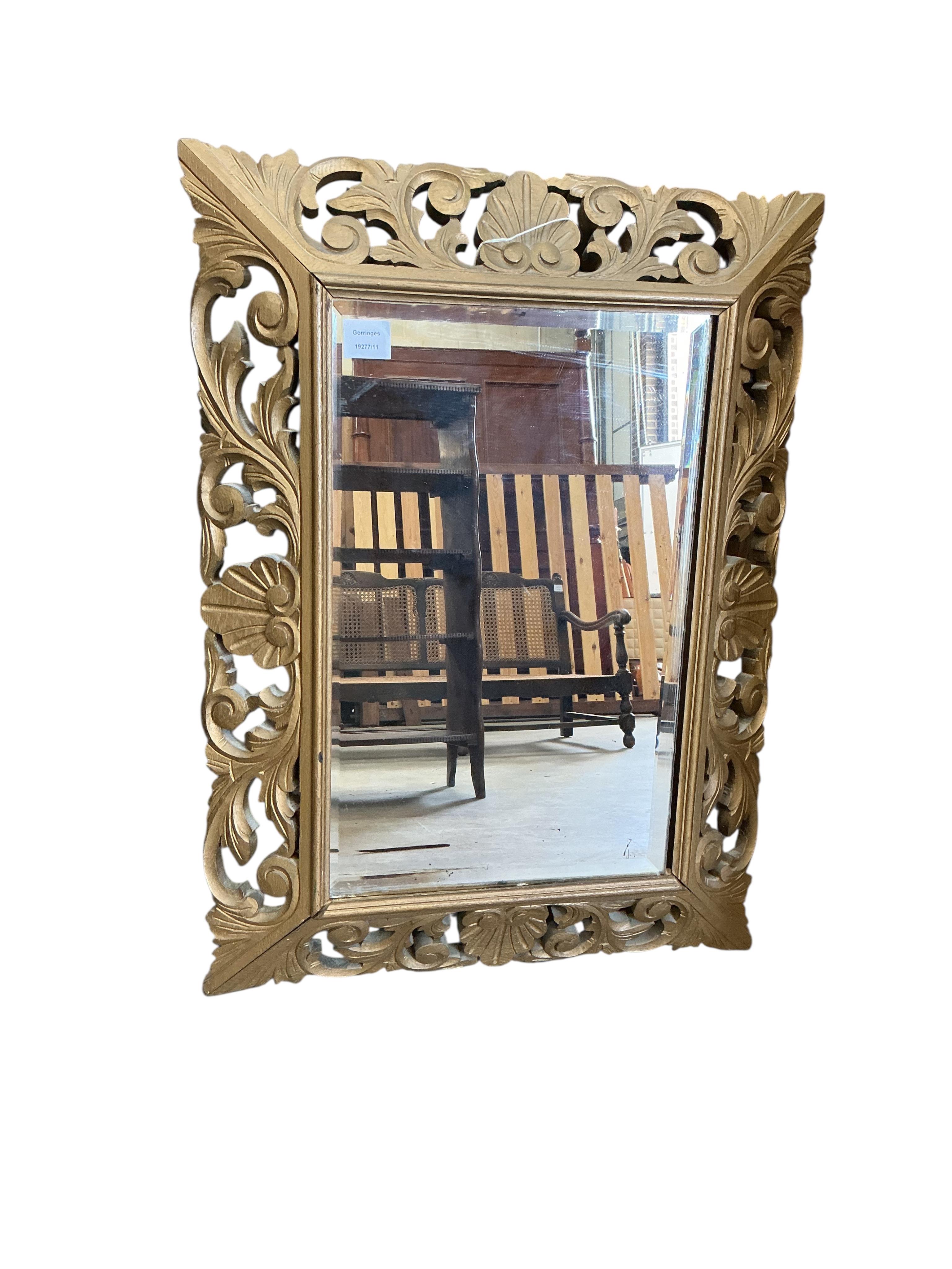 A French carved wood gilt painted rectangular wall mirror, width 59cm, height 80cm